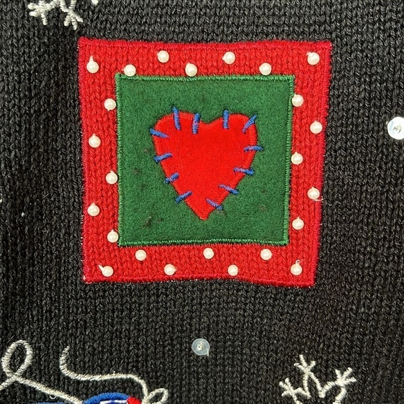 Vintage Christmas Sweater Cardigan Large Holiday Snowman Ice Skates - Picture 2 of 16